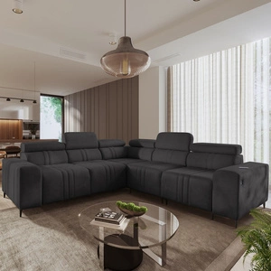 Rohová sedací souprava s funkcí spaní Castel III grafitová pravá rohová sedací souprava se dvěma lůžkovinami nastavitelné opěrky hlavy