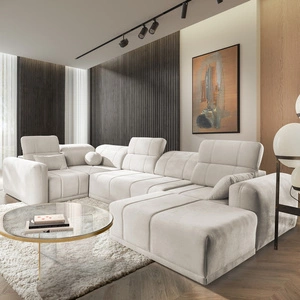 Rohová sedací souprava s funkcí spaní Cetara IV krémová pravý roh stylový design s posuvnými opěradly dvě nádoby na lůžkoviny