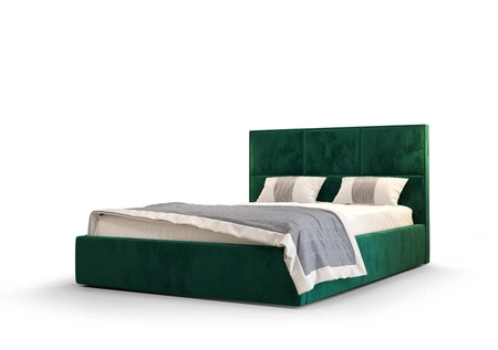 Čalouněná postel Hestia 140x200 s kontejnerem na lahve zelené barvy v moderním skandinávském stylu s pohodlným podhlavníkem