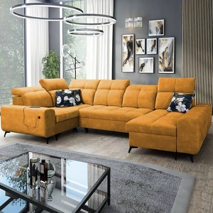 Rohová sedací souprava s funkcí spaní Buffalo IV žlutá pravá rohová stylová sedací souprava se dvěma lůžkovinami velurová tkanina