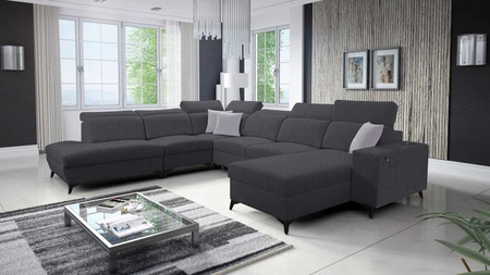 Kelly Sleek X rohová sedačka na spaní pravá grafitová extrémně elegantní rohová sedačka do obývacího pokoje s nastavitelnými opěrkami hlavy