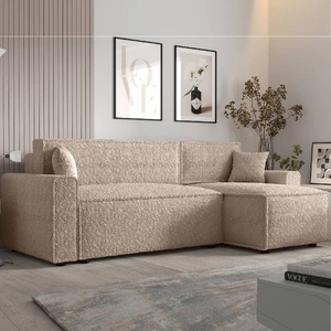 Rohová sedací souprava s funkcí spaní Brandon Bis béžová pravá strana měkká tkanina s charakteristickou smyčkovou povrchovou nádobou na lůžkoviny