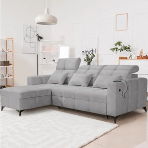 Rohová rozkládací pohovka s funkcí spaní Laredo šedý jasan levá pohodlná a stylová rohová rozkládací pohovka s kontejnerem na lůžkoviny