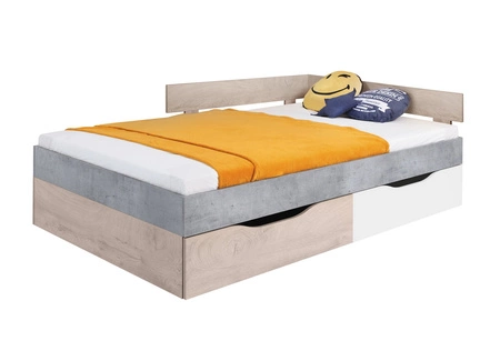Postel se zásuvkami Epsilon 120x200 cm beton / bílá / dub moderní design lemování postele se speciální ABS dýhou