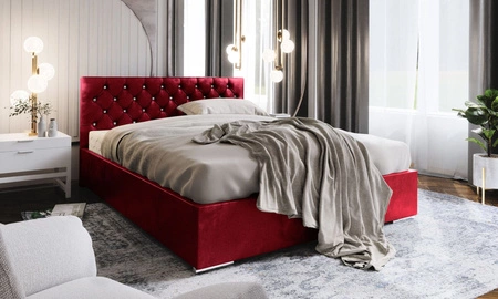 Čalouněná postel Bauru 140x200 s úložným boxem v moderním skandinávském stylu s prošívaným podhlavníkem s křišťály