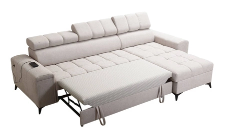 Rohová sedací souprava s funkcí spaní Bolmso hnědá pravostranná rohová sedací souprava se dvěma nádobami na lůžkoviny praktická zásuvka v boční části nábytku