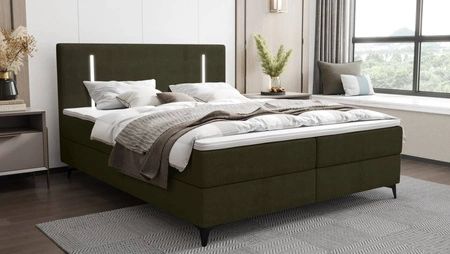 Kontinentální postel Norco 180x200 zelená Stylová postel s úložným boxem Osvětlení v čele postele dodává jedinečný nádech