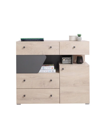 Sada nábytku Dzeta dub / antracit ideální do dětského pokoje nebo pokoje pro mladé v módním stylu