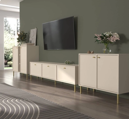 Nábytek Kioto II béžová stylový designový nábytek do obývacího pokoje elegantní nábytek podepřený kovovými zlatými nožkami decentní úchytky