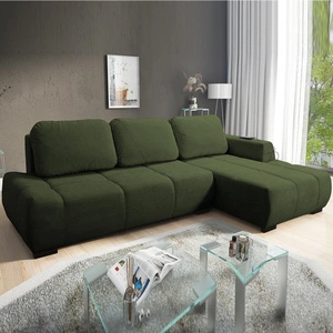 Rohová pohovka s funkcí spaní Gentle oliva na pravé straně Stylový design rohové rozkládací pohovky charakteristické svým zaobleným tvarem