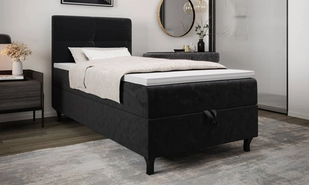 Kontinentální postel Melba 90x200 grafit v moderním skandinávském stylu s čalouněným čelem postele s úložným boxem