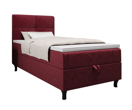 Vínová kontinentální postel Melba 90x200 v moderním skandinávském stylu s čalouněným čelem postele s úložným boxem