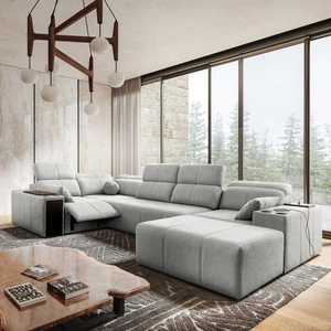 Rohová sedací souprava s funkcí spaní Tesalia IV Lux šedý jasan Pravá rohová sedací souprava s výsuvnou opěrkou nohou a posuvnou funkcí opěradla