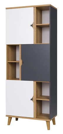 Knihovna s dvířky Memone 80 cm zlatý dub / bílá / grafit ideální knihovna do dětského nebo mládežnického pokoje ve skandinávském stylu