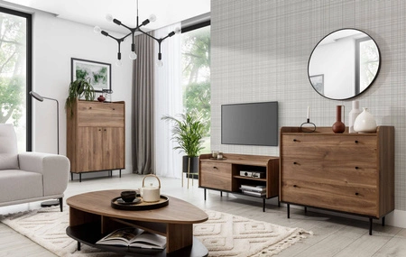 Komoda Apallo 90 cm dub brandy castello originální design vysoké okraje horní desky masiv na kovových nohách