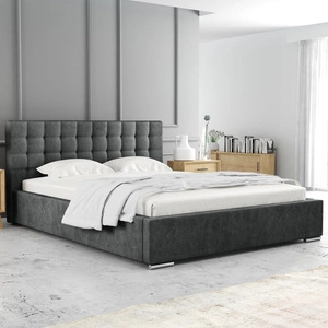 Čalouněná postel Umiky 160x200 tmavě šedá stylová postel s úložným prostorem na lůžkoviny pohodlný podhlavník zaujme svým elegantním designem