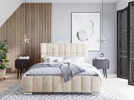 Čalouněná postel Amby 160x200 béžová stylová postel s úložným prostorem na lůžkoviny pohodlný podhlavník zaujme svým elegantním designem