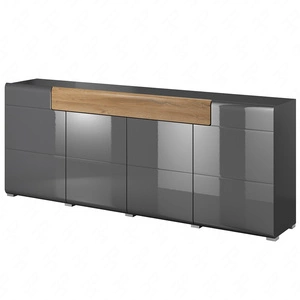 Komoda Toledo 208 cm antracit / antracit lesk / dub vnuk moderní design čela komody mírně prohnutá