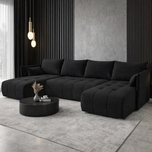 Rohová sedací souprava s funkcí spaní Selva U černá Zajímavě řešená rohová sedací souprava z odolné tkané látky