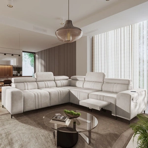 Rohová sedací souprava s funkcí spaní Castel III Lux béžová pravý roh mimořádně pohodlná rohová sedací souprava do obývacího pokoje s výsuvnou opěrkou nohou