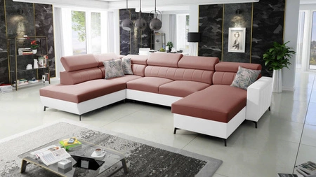 Rohová pohovka s funkcí spaní Savona VI Indian pink / white right elegantní rohová pohovka do obývacího pokoje dva kontejnery na lůžkoviny 