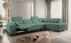 Rohová sedací souprava s funkcí spaní Penejos XI Lux zelená pravostranná stylová rohová sedací souprava s pohodlným výsuvným podnožníkem