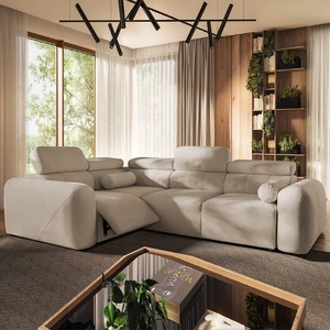 Cantare II Lux rohová pohovka s funkcí spaní béžová levá pohodlná rohová pohovka do obývacího pokoje se zvedací podnožkou měkká látka