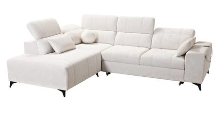 Rohová sedací souprava s funkcí spaní Penejos VII tmavě béžová levá stylová rohová sedací souprava s úložným prostorem na lůžkoviny pohodlné polohovatelné opěrky hlavy