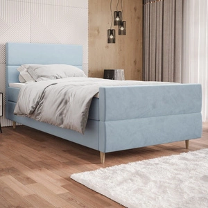 Modrá kontinentální postel Benet 100x200 v moderním skandinávském stylu s čalouněným čelem a nohama postele s úložným boxem