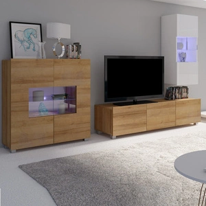 Nábytek Apulia VII bílý lesk / zlatý dub výjimečně stylová nástěnná skříňka jednoduché jednotky hodící se do každého interiéru