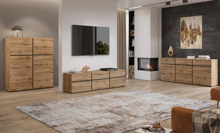 Sestava nábytku do obývacího pokoje z dubu křížového wotan Jednoduchá forma nábytku v moderním provedení potěší milovníky minimalistických interiérů