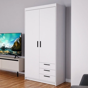 Šatní skříň Rene 90 cm bílá moderní design hrany ABS ideální skříň do ložnice nebo šatny prostorné zásuvky