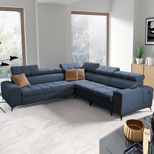 Rohová sedací souprava s funkcí spaní Bolmso III modrá pravostranná rohová sedací souprava s kontejnery na lůžkoviny zásuvka s plným výsuvem v boku nábytku