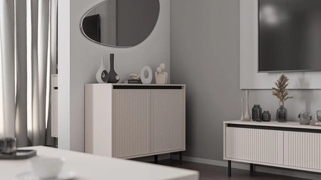 Komoda Osaka 100 cm béžová/černá minimalistický design ideální pro obývací pokoje a ložnice vkusné drážkované čelo