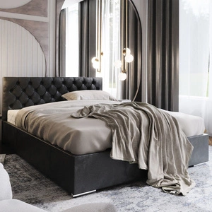 Čalouněná postel Alvorada 180x200 v grafitové barvě s úložným boxem v moderním skandinávském stylu s prošívaným čelem