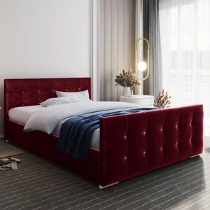 Čalouněná postel Alford 180x200 bordó s úložným boxem v moderním skandinávském stylu s prošívaným podhlavníkem a podnožkou s povrchovou úpravou krystaly