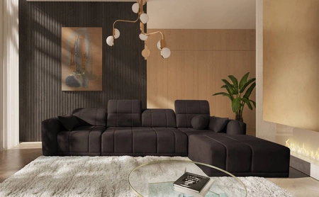 Rohová sedací souprava s funkcí spaní Cetara XII hnědá pravá strana stylový design pohodlná posuvná opěradla dvě nádoby na lůžkoviny