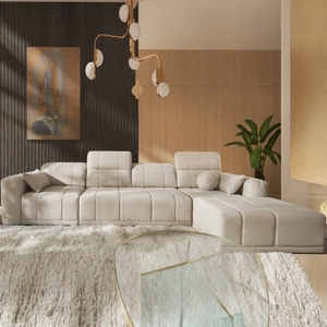 Rohová sedací souprava s funkcí spaní Cetara XII béžová pravá strana stylový design pohodlná posuvná opěradla dvě nádoby na lůžkoviny