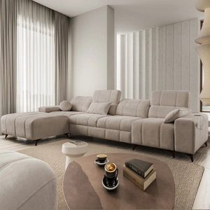 Rohová sedací souprava s funkcí spaní Penejos XII tmavě béžová levá stylová rohová sedací souprava s kontejnery na lůžkoviny pohodlné nastavitelné opěrky hlavy