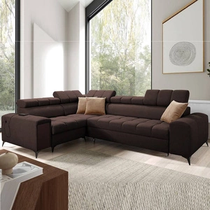 Rohová sedací souprava s funkcí spaní Bolmso II hnědá levá rohová sedací souprava s kontejnerem na ložní prádlo s plnovýsuvnou zásuvkou v boční části nábytku