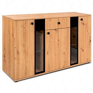 Zásuvková komoda Senja 140 cm dub řemeslný elegantní design dekorativní drážkované čelo s kovovou rukojetí