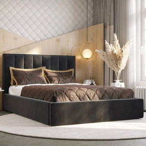 Čalouněná postel Rinus 160x200 s úložným prostorem grafit v moderním skandinávském stylu s pohodlným čelem