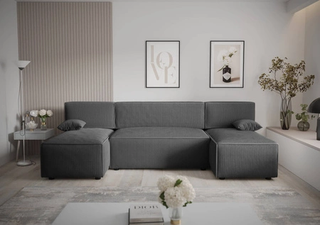 Rohová sedací souprava s funkcí spaní Brandon U šedý úložný prostor na lůžkoviny trojrozměrná pruhovaná tkanina