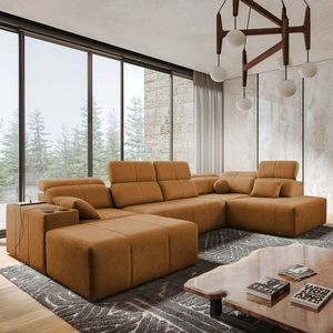 Rohová pohovka s funkcí spaní Tesalia VI medová levá Moderní a pohodlná rohová pohovka s funkcí posuvného opěradla