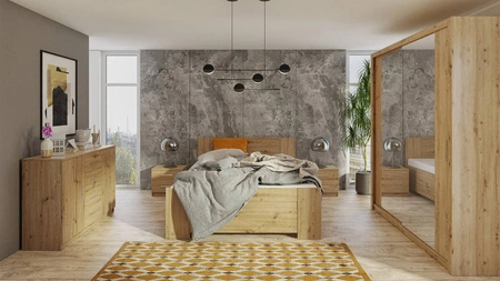 Posuvná skříň Rico se zrcadlem 180 cm dub řemeslný funkční nábytek v klasickém stylu skříň určená do ložnice nebo předsíně