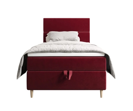 Kontinentální postel Bing 100x200 vínová v moderním skandinávském stylu s čalouněným čelem postele s úložným boxem