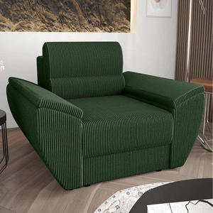 Křeslo Fogu zelené moderní design pohodlné křeslo do obývacího pokoje manšestrová látka s výraznými pruhy široké područky