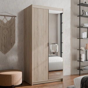 Šatní skříň Rene 90 cm dub sonoma klasický design jednoduchý tvar ideální šatní skříň se zrcadlem do ložnice nebo předsíně hrany s povrchovou úpravou ABS