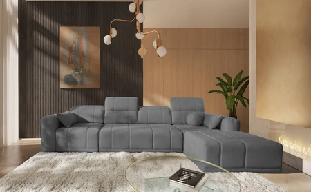 Rohová sedací souprava s funkcí spaní Cetara XII šedá pravá strana stylový design pohodlná posuvná opěradla dvě nádoby na lůžkoviny