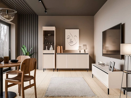 Komoda Osaka 149 cm béžová / černá minimalistický design ideální do obývacího pokoje a ložnice vkusné drážkované čelo